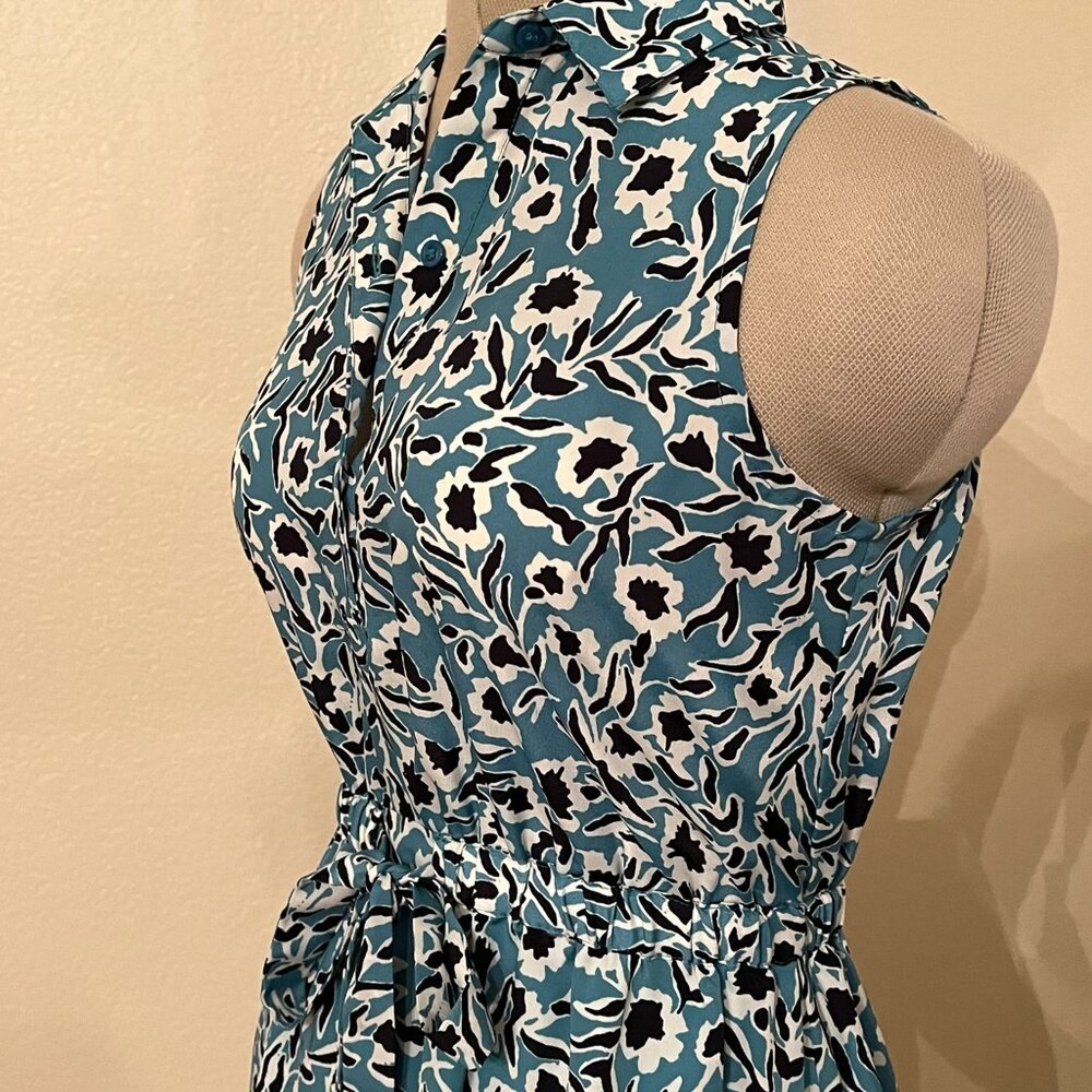 LOFT Teal Floral Sleeveless Dress with Collar, Size 0
